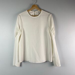 Tibi White Ruched Puff Sleeve Blouse Size 4